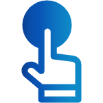 Blue icon of finger pressing a button